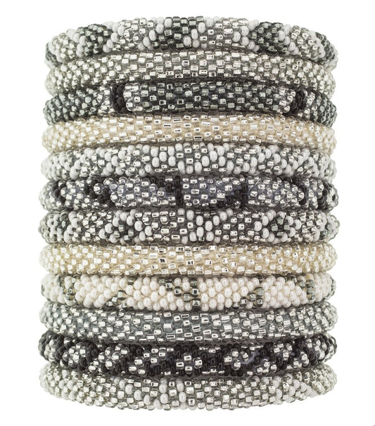 Fair Trade Roll-On Hand Beaded Bracelets - Platinum - Dandarah, Sustainable Ethical Fashion