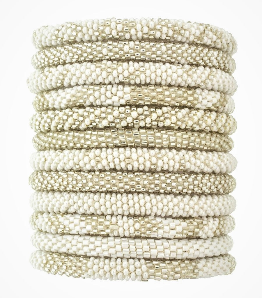 Fair Trade Roll-On Hand-beaded Bracelets - Pearl, Sustainable Ethical Fashion