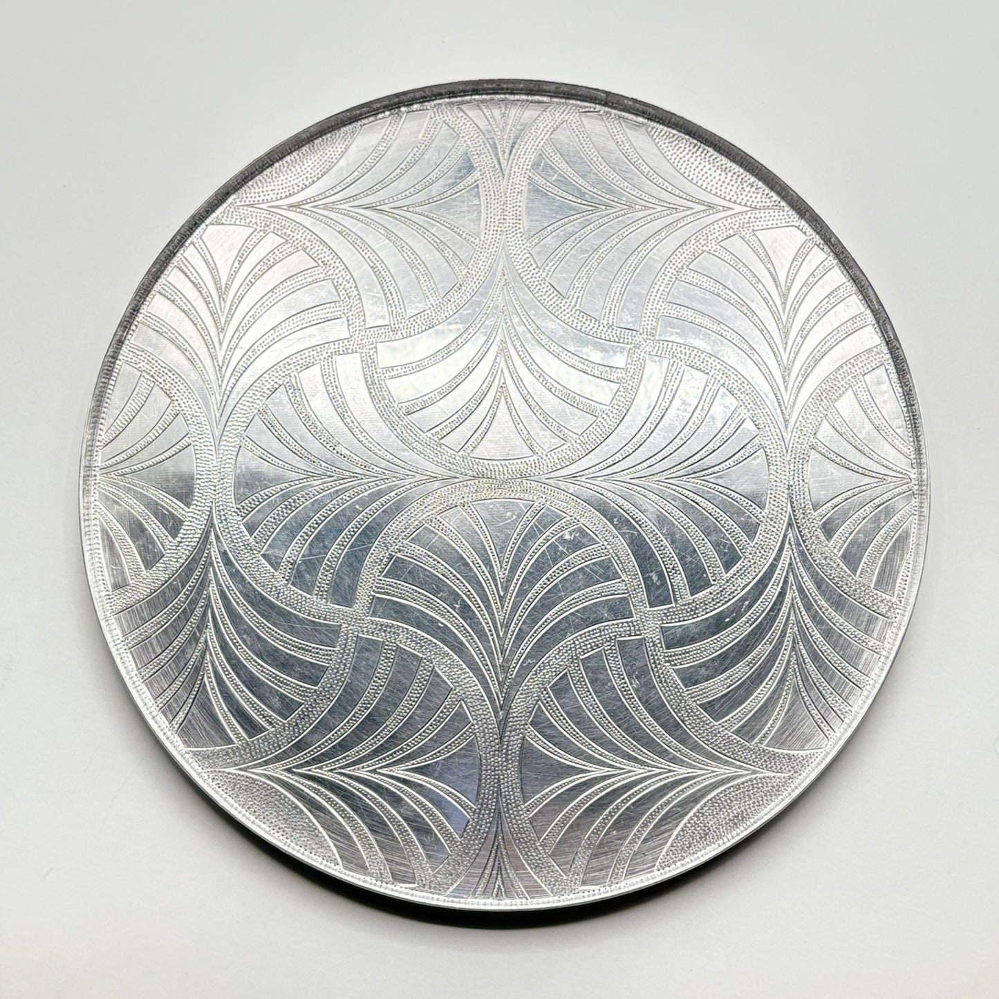 Metal Serving Tray - Round With Lotus Flowers, Fair trade handmade, art deco