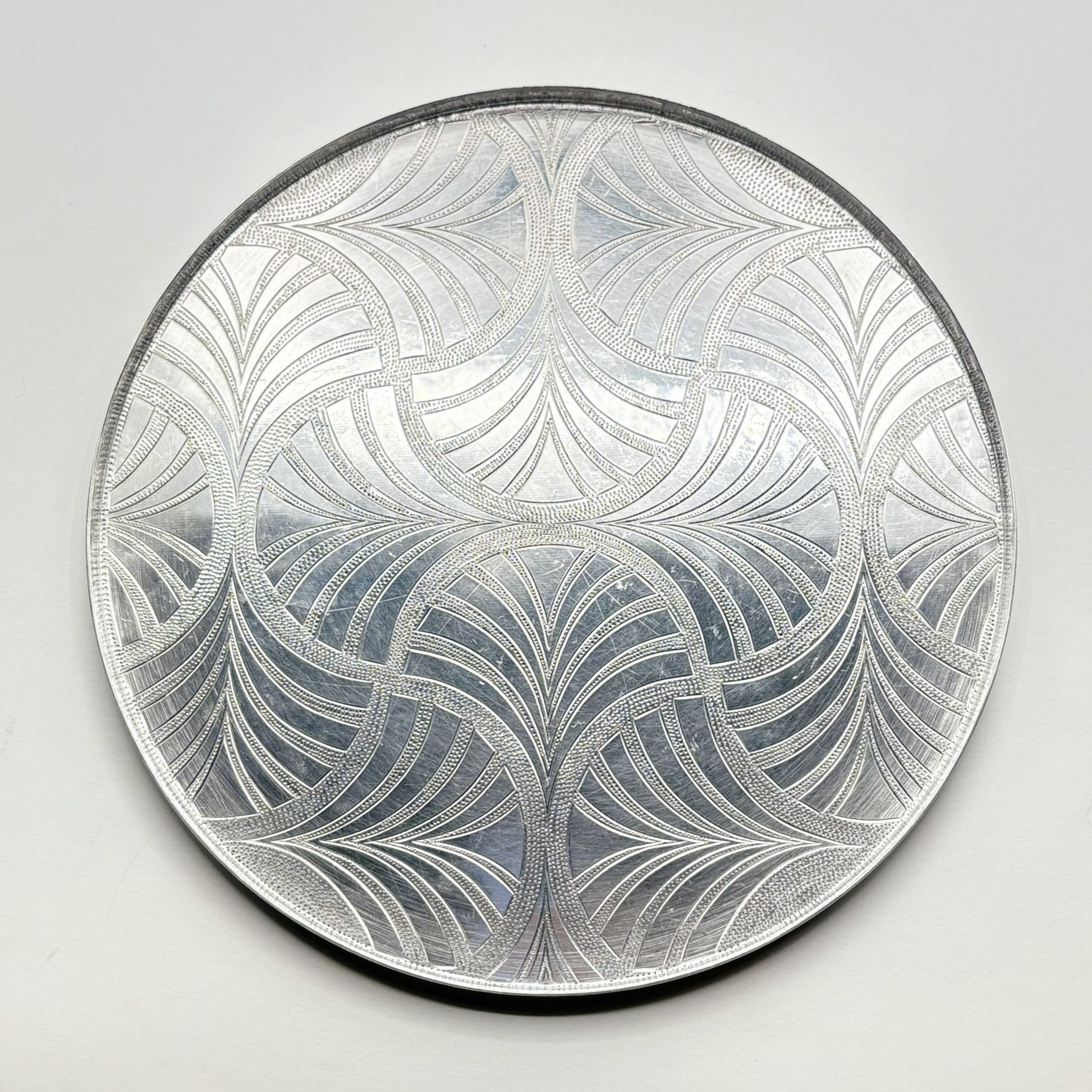 Metal Serving Tray - Round With Lotus Flowers, Fair trade handmade, art deco
