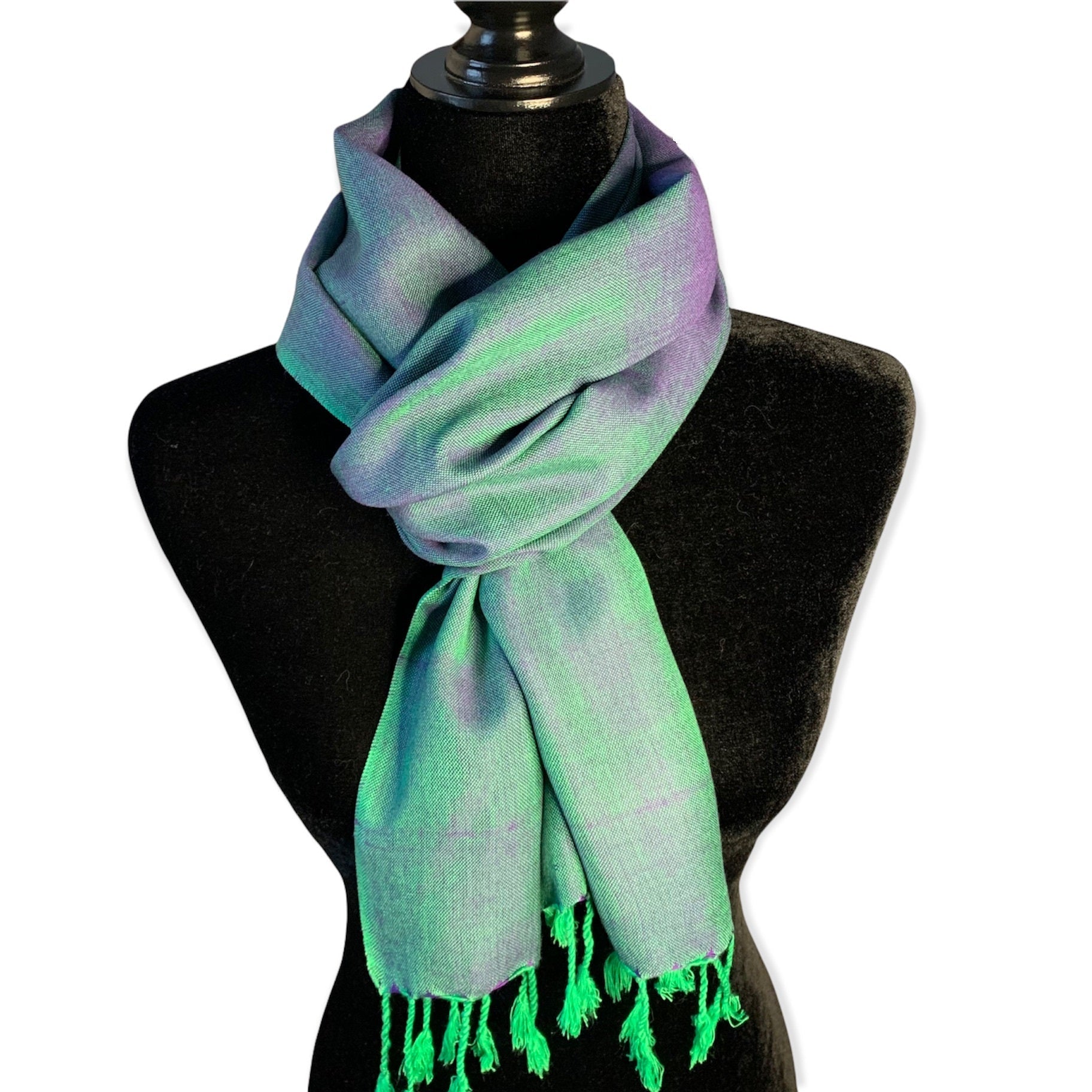 Fair Trade Solid Handwoven Bamboo Viscose Scarf - Green & Purple, Ethically Handmade
