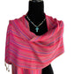 Small Striped Handwoven Bamboo Viscose Scarf - Blue & Yellow with Pink