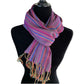 Small Striped Handwoven Bamboo Viscose Scarf - Blue & Yellow with Violet