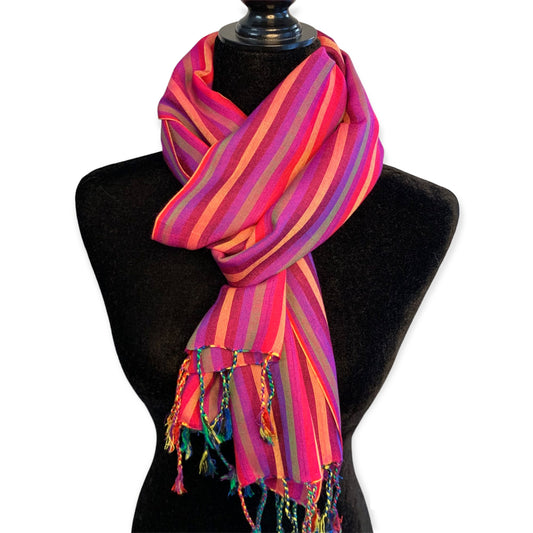 Small Striped Handwoven Bamboo Viscose Scarf - Fuchsia & Violet