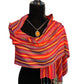 Small Striped Handwoven Bamboo Viscose Scarf - Red & Olive