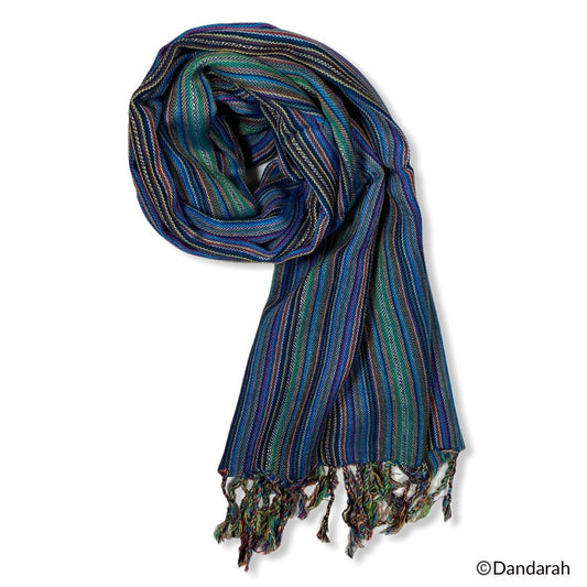 Small Striped Handwoven Scarf - Blue, Green & Mauve