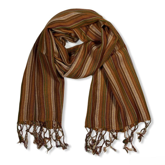 Small Striped Handwoven Scarf - Brown & Olive