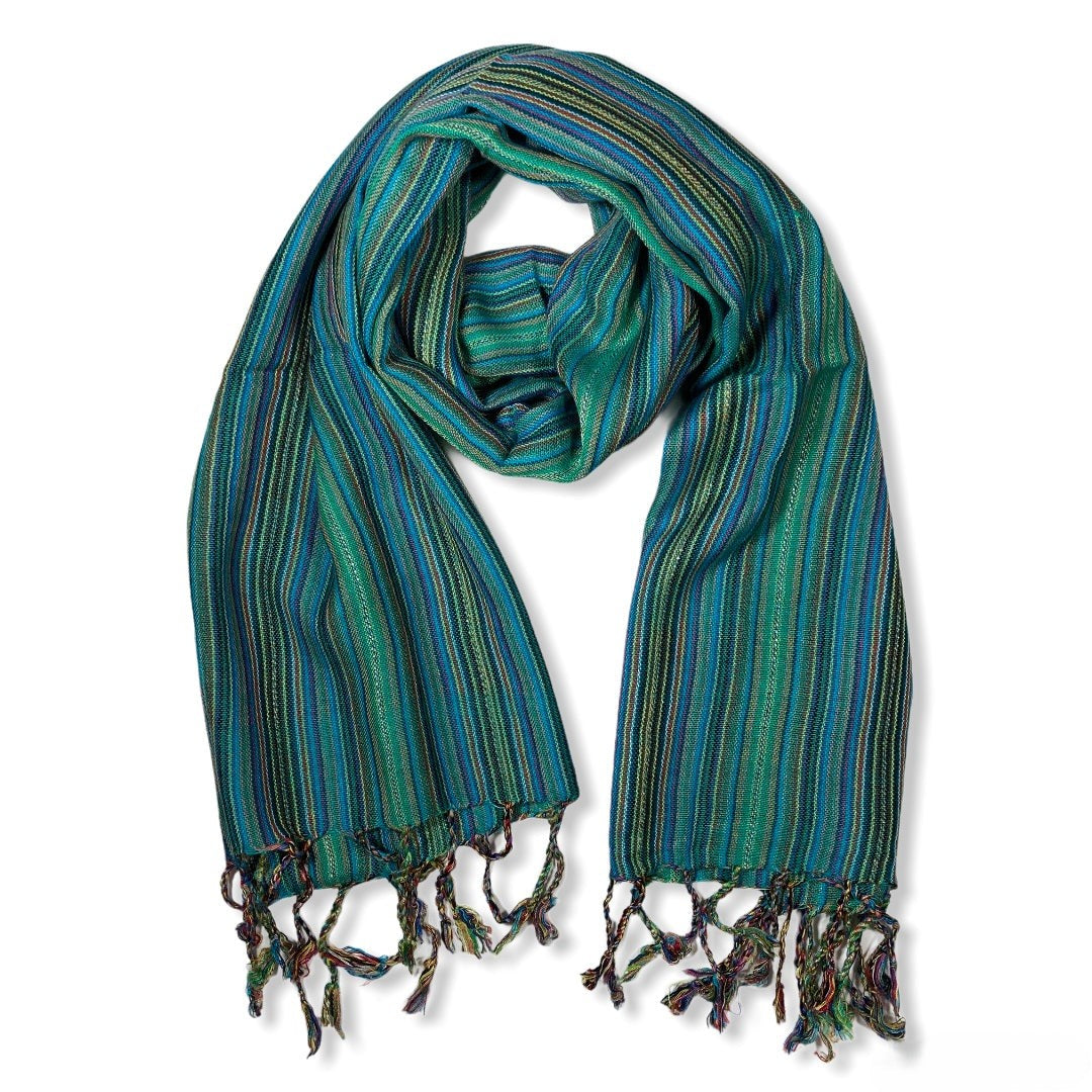 Small Striped Handwoven Scarf - Mediterranean Sea