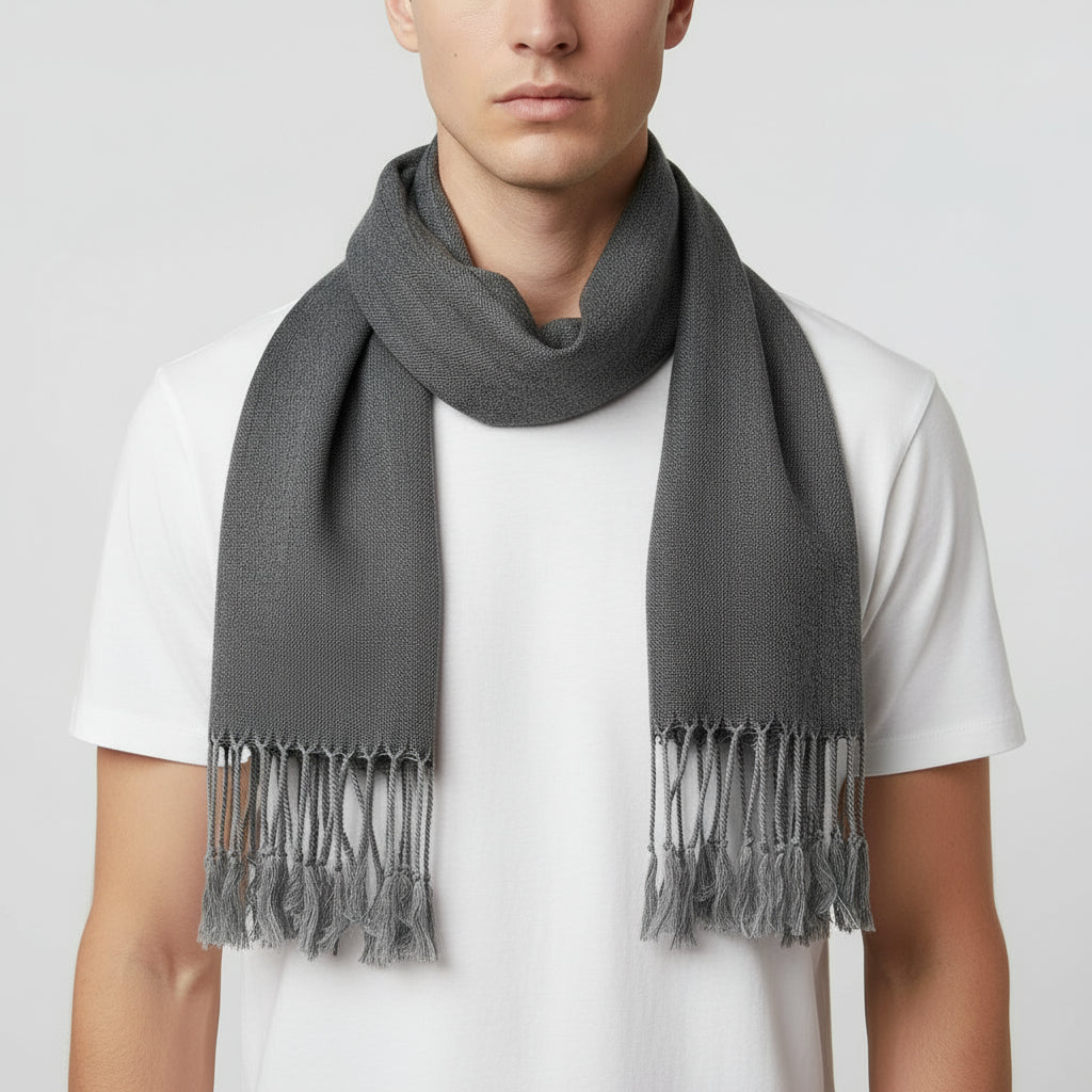 Fair Trade Small Solid Ethically & Sustainably Handwoven Bamboo Viscose Scarf - Variegated Gray