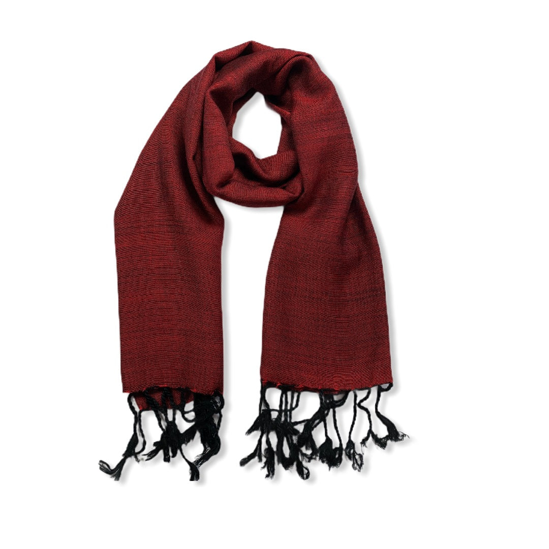 Fair Trade Small Solid Ethically and Sustainably Handwoven Bamboo Viscose Scarf - Variegated Red & Black