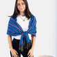 Small Striped Handwoven Bamboo Viscose Scarf - Blue & Cherry