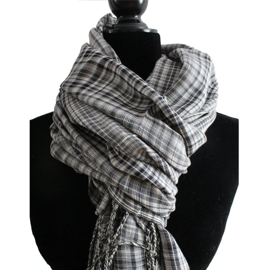 Striped Handwoven Scarf - Black & White
