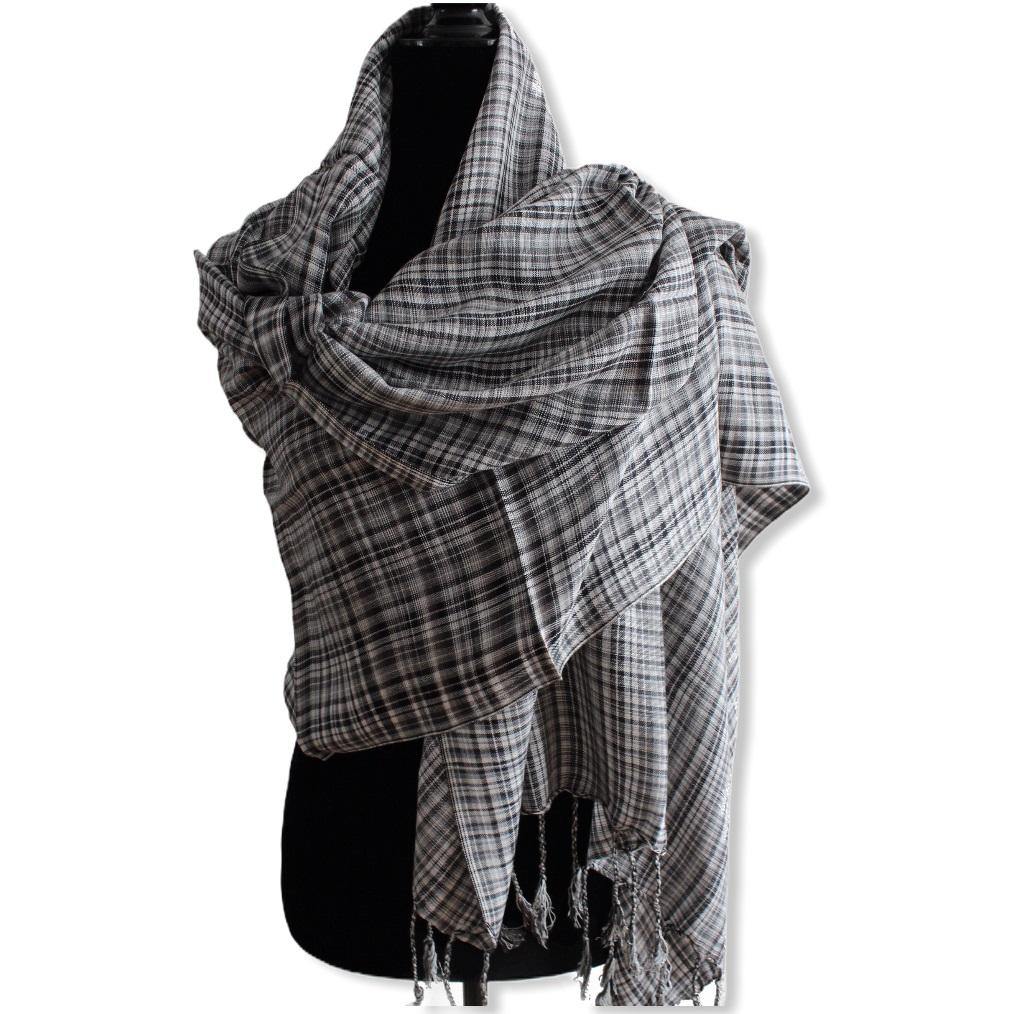 Striped Handwoven Scarf - Black & White