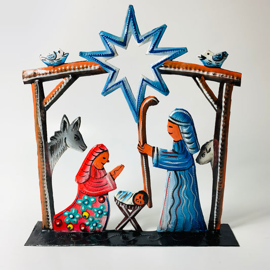 Metal Tabletop Nativity - Painted