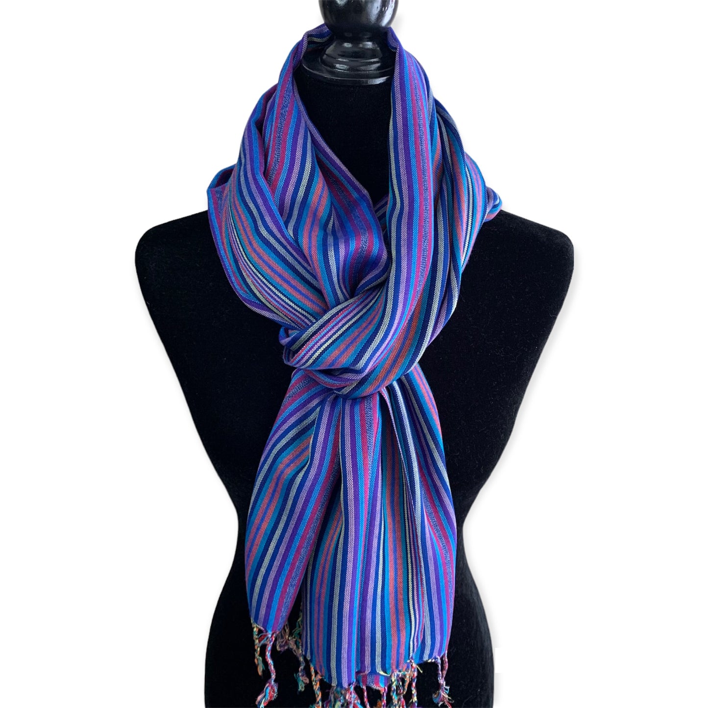 Thin Striped Handwoven Bamboo Viscose Scarf - Shades of Blue