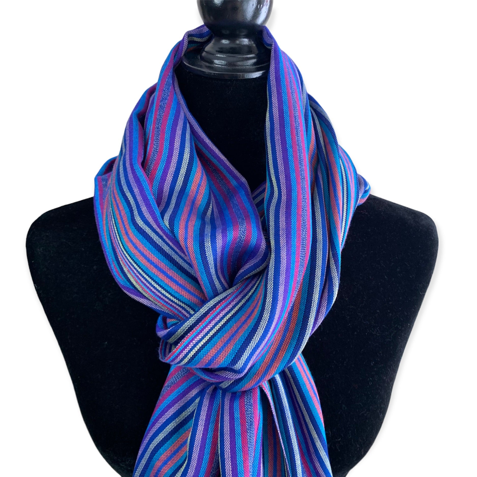 Thin Striped Handwoven Bamboo Viscose Scarf - Shades of Blue
