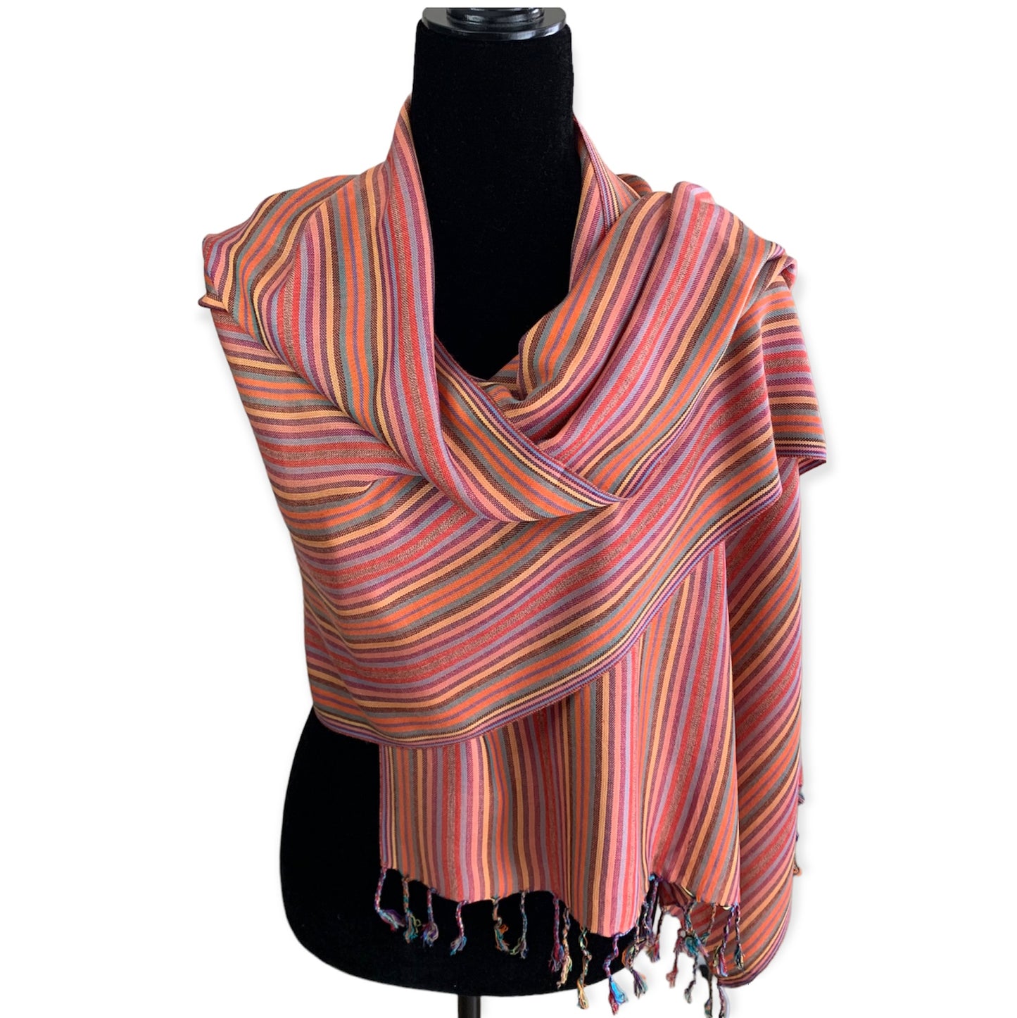 Thin Striped Handwoven Bamboo Viscose Scarf - Shades of Peach