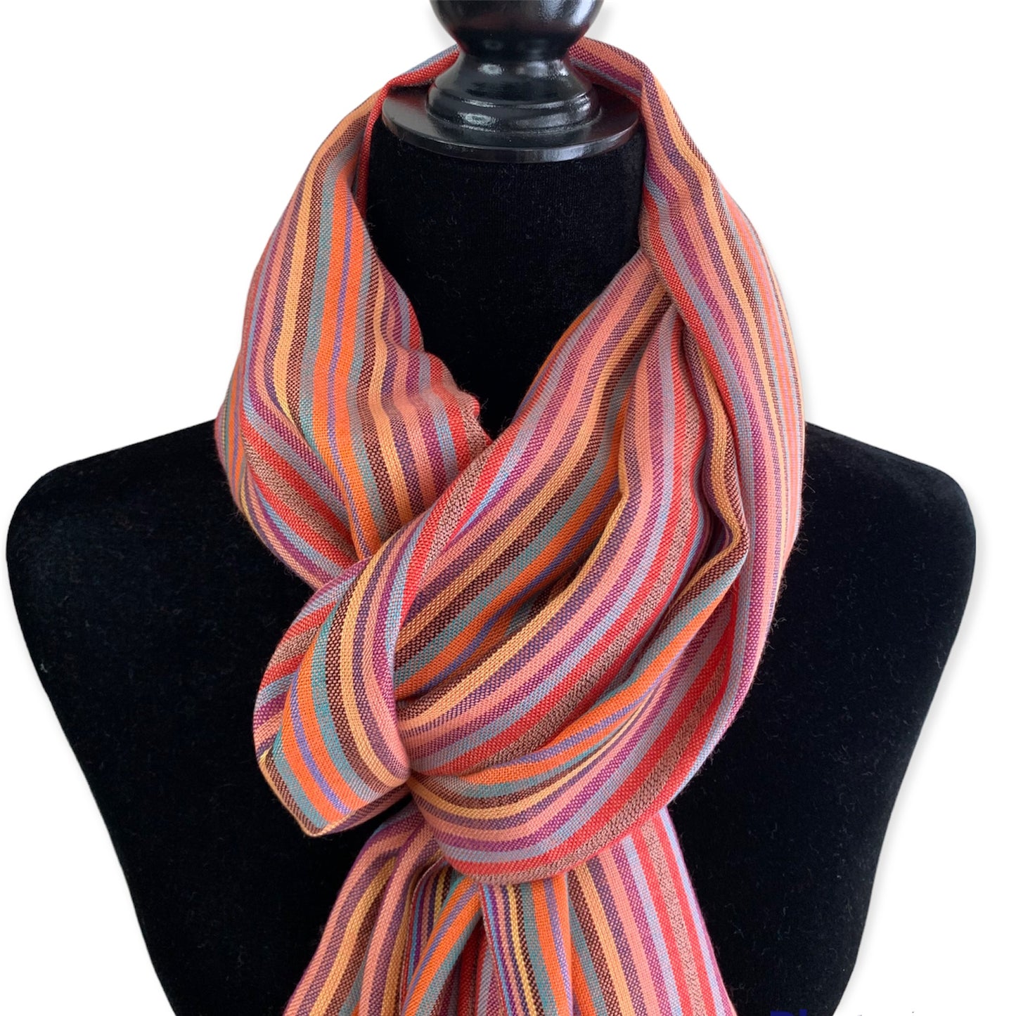 Thin Striped Handwoven Bamboo Viscose Scarf - Shades of Peach