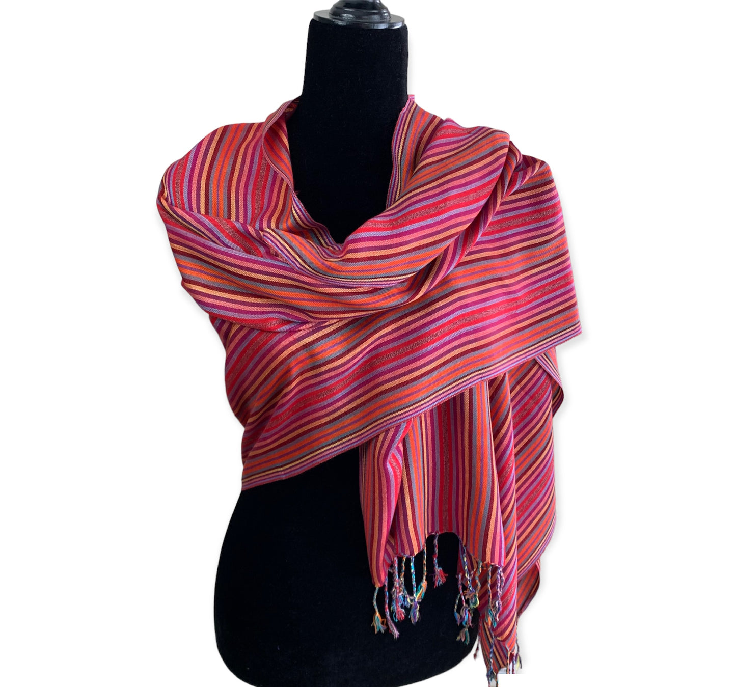 Thin Striped Handwoven Bamboo Viscose Scarf - Shades of Red