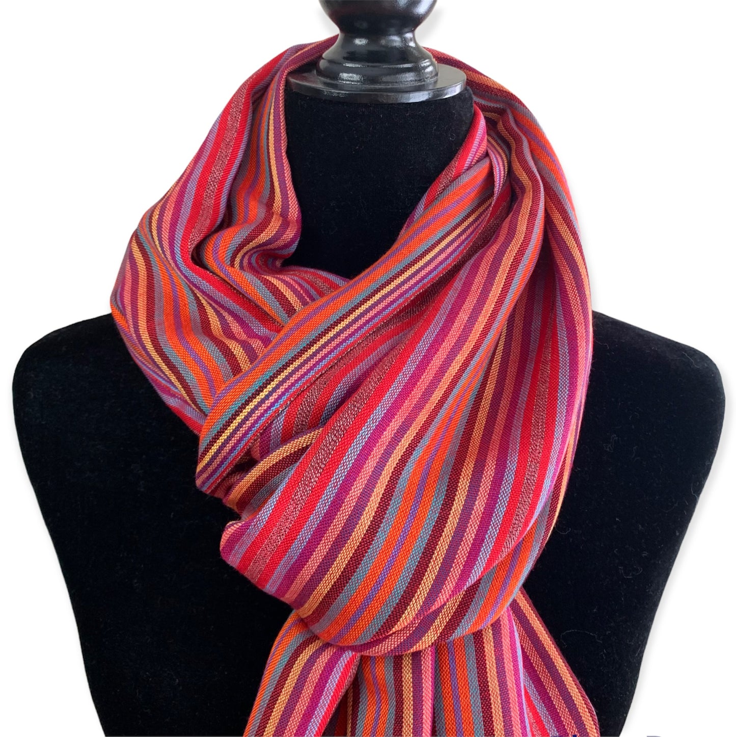 Thin Striped Handwoven Bamboo Viscose Scarf - Shades of Red