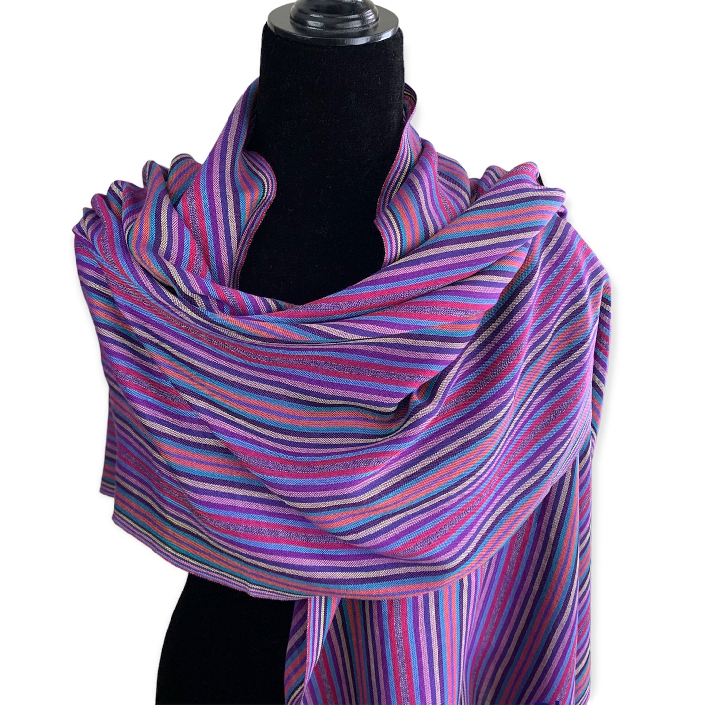 Thin Striped Handwoven Bamboo Viscose Scarf - Shades of Lavender