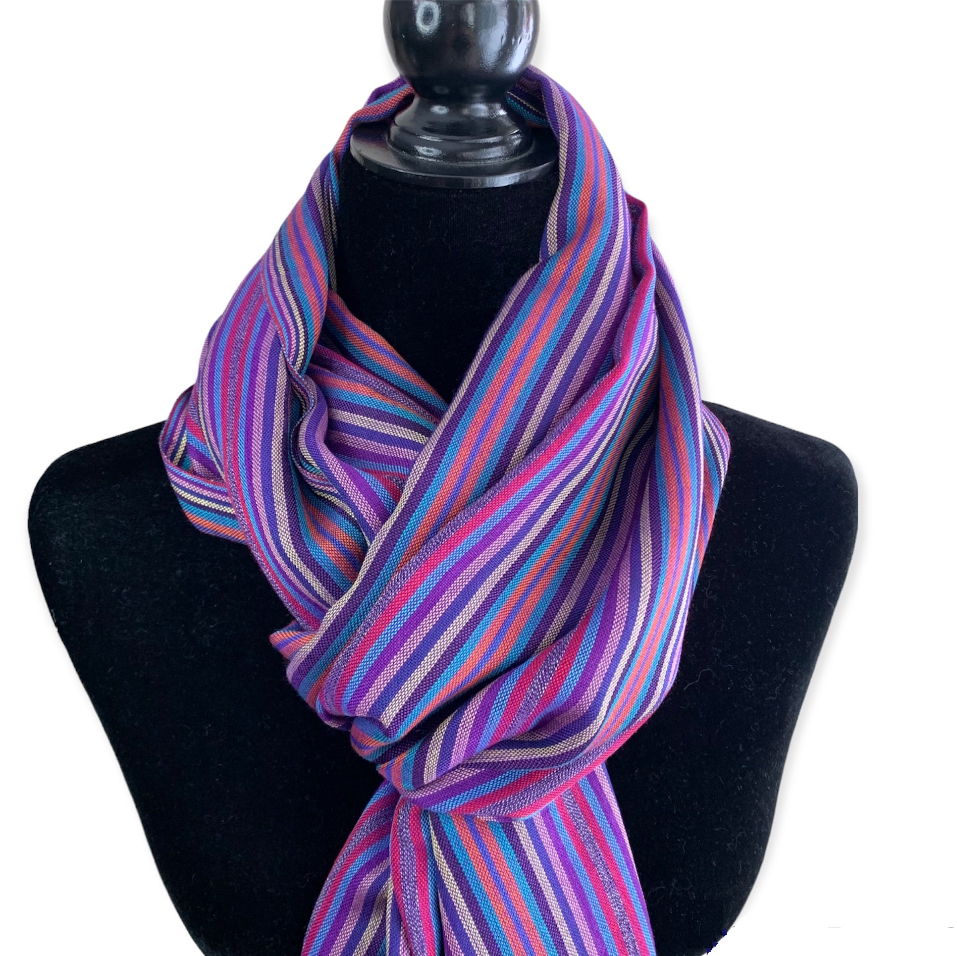 Thin Striped Handwoven Bamboo Viscose Scarf - Shades of Lavender