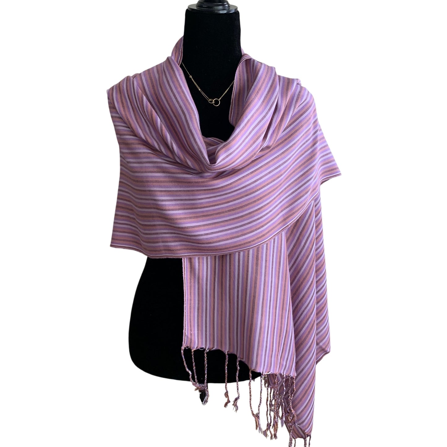 Fair Trade Thin Striped Handwoven Bamboo Viscose Scarf - Lilac & More: Light Tones, Ethically & Sustainably Handmade