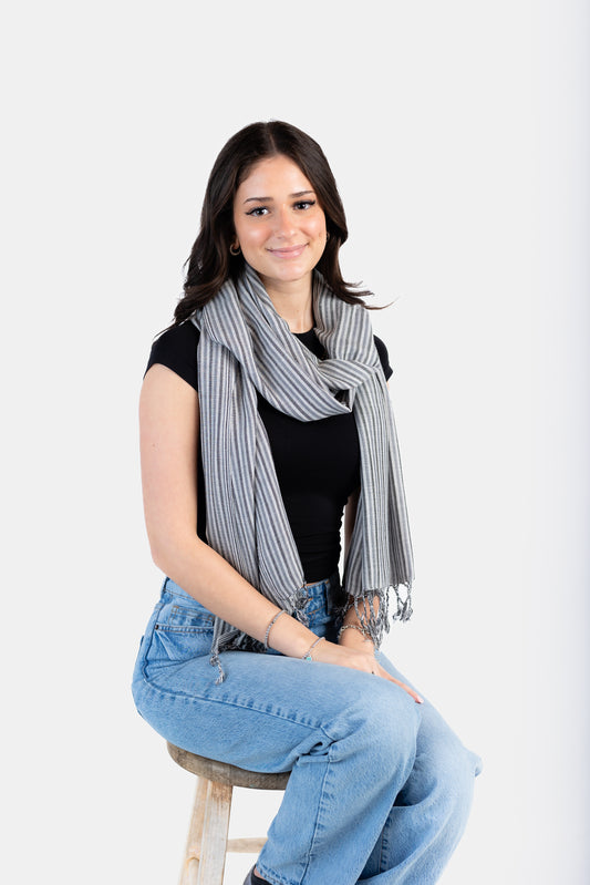 Thin Striped Handwoven Bamboo Viscose Scarf - Shades of Gray