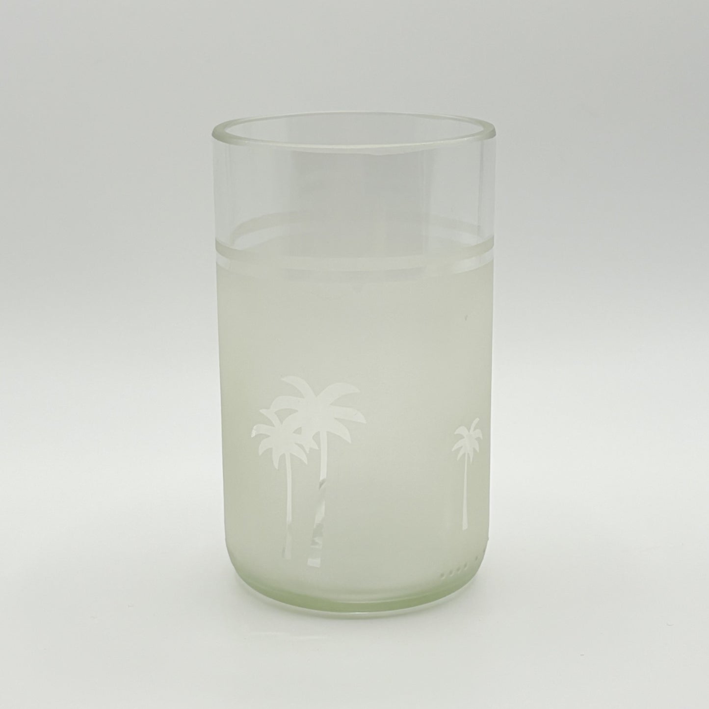 Upcycled highball drinking glass set with palms decoration