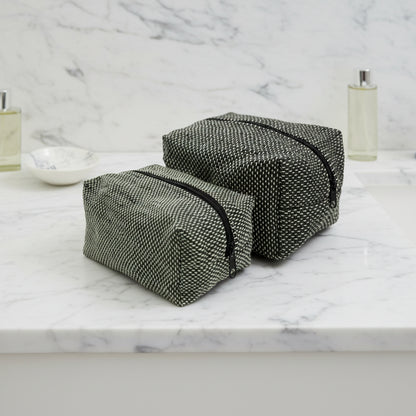 Upcycled Plastic Handwoven Cosmetic Bag - Black & Mint, Women artisans, Ethically handmade