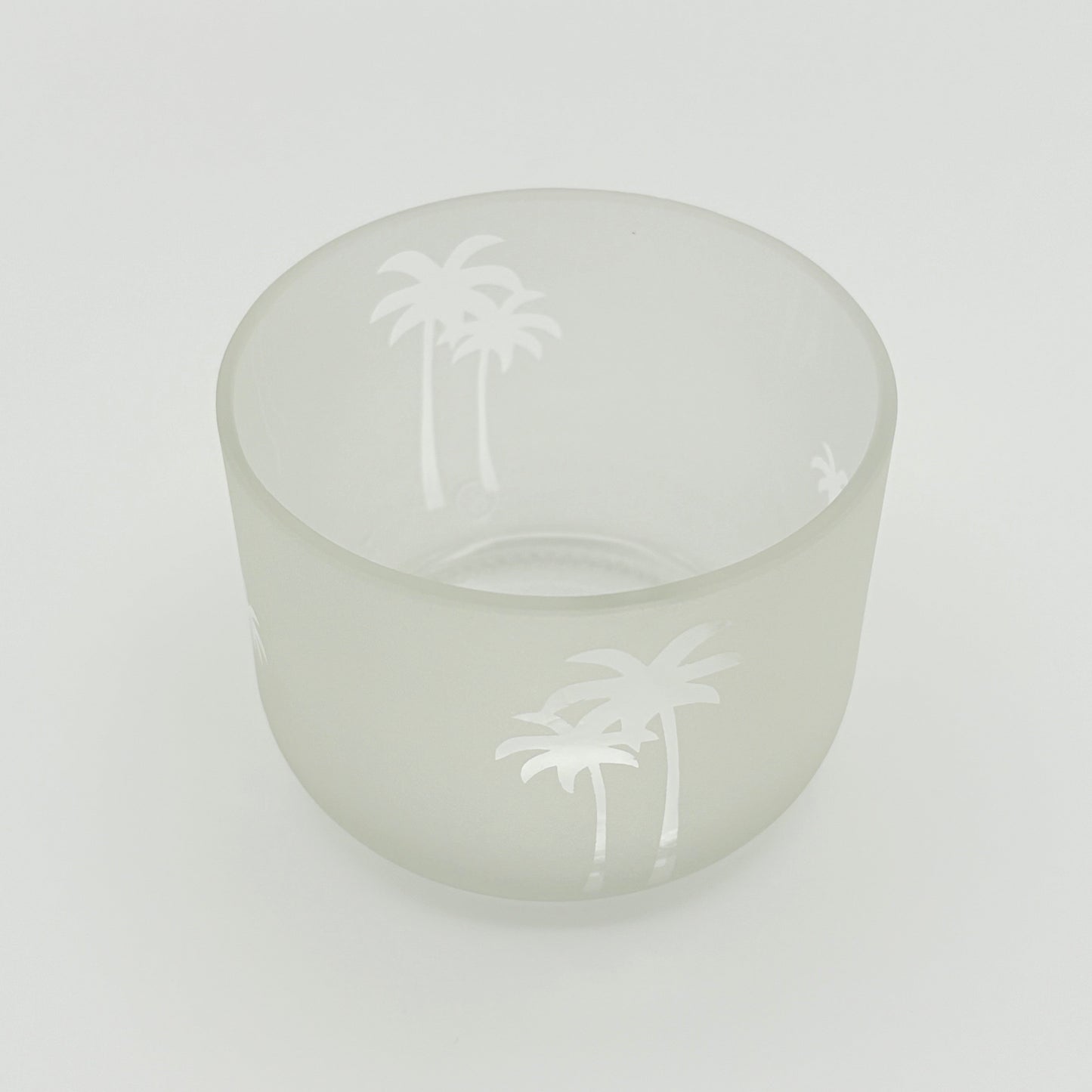 Handmade frosted upcycled glass bowl or candle holder with palm tree design