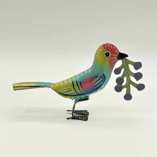 Fair Trade Handmade Sustainable Upcycled Metal 3D Tabletop Blue Bird Sculpture, Ethically Handcrafted, Eco-friendly