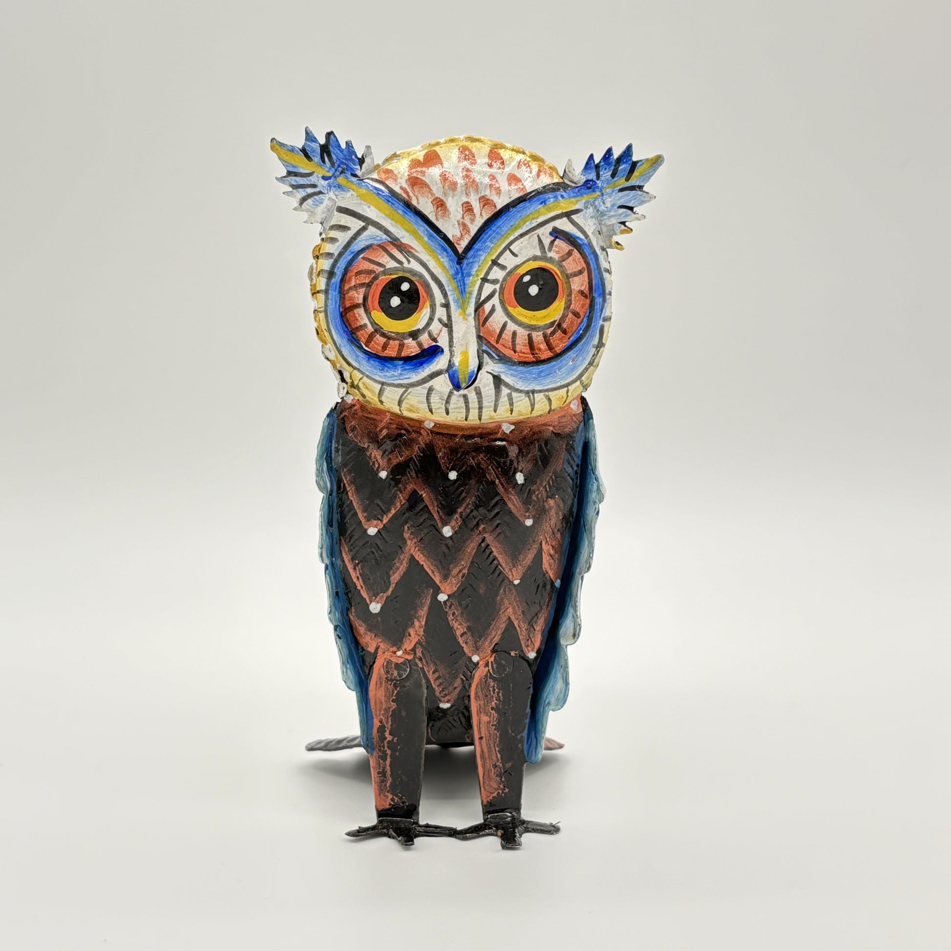 Eco-friendly Handcrafted Upcycled Metal 3D Tabletop Owl Sculpture, Fair Trade Ethically Handmade, Sustainable, Hand-painted