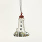 Fair trade handcrafted upcycled metal lighthouse ornament with a red top, sustainably crafted, artisan made