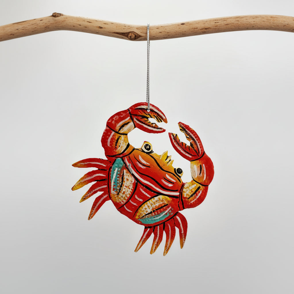 Sustainable Handcrafted Upcycled Metal Crab Ornament, Fair Trade Eco-friendly Ethically Handmade