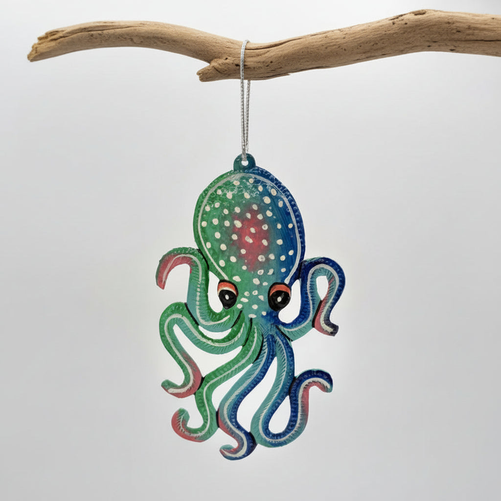 Sustainable Handcrafted Upcycled Metal Colorful Octopus Ornament, Fair Trade Ethically Handmade, Eco-friendly