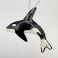 Sustainable handcrafted upcycled metal Orca Whale ornament, eco-friendly ethically handmade, fair trade, coastal decor