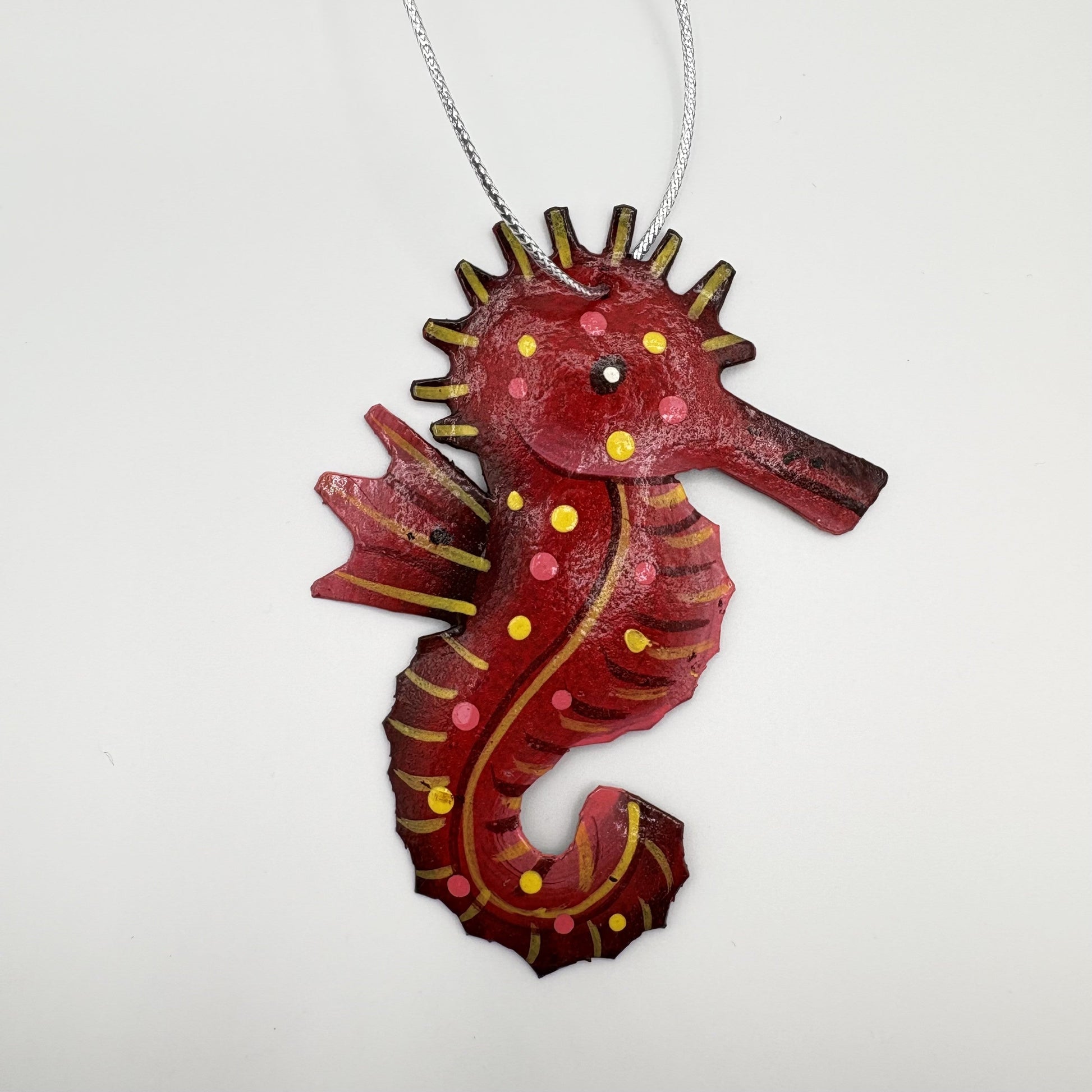 Eco-friendly Handcrafted Upcycled Metal Blue Seahorse Ornament, Fair Trade Sustainable Ethically Handmade