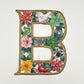 Decorative wall art letter 'B' with floral and bird designs, ethically and sustainably handcrafted, fair trade handmade