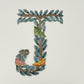 Decorative wall art letter 'J' with floral and bird designs, ethically and sustainably handcrafted, fair trade handmade