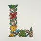 Decorative wall art letter 'L' with floral and bird designs, ethically and sustainably handcrafted, fair trade handmade