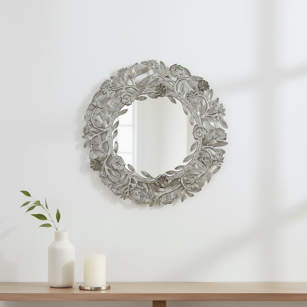 Metal Flowers Mirror Frame 23"