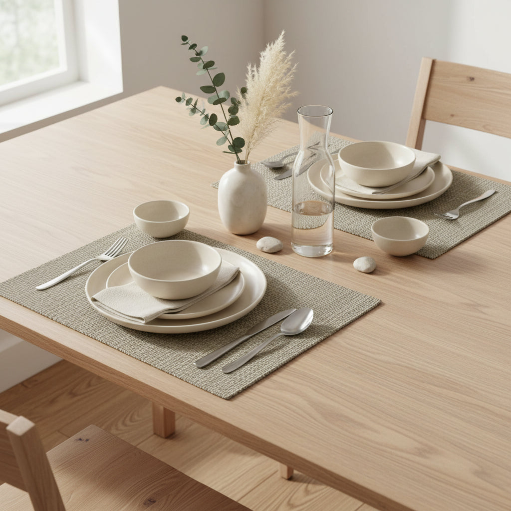 Fair Trade Upcycled Plastic Handwoven Placemat - Beige, Ethically Handmade, Sustainable Living Home Decor