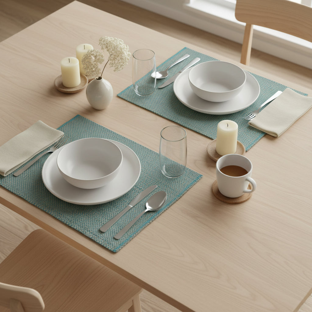 Fair Trade Upcycled Plastic Handwoven Placemat - Turquoise, Ethically Handmade, Sustainable Living Home Decor