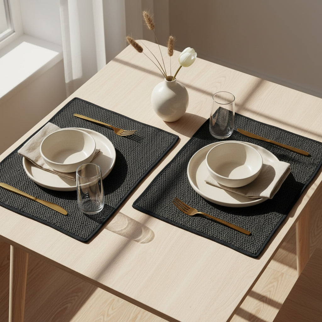 Fair Trade Upcycled Plastic Handwoven Placemat - Black, Ethically Handmade, Sustainable Living Home Decor