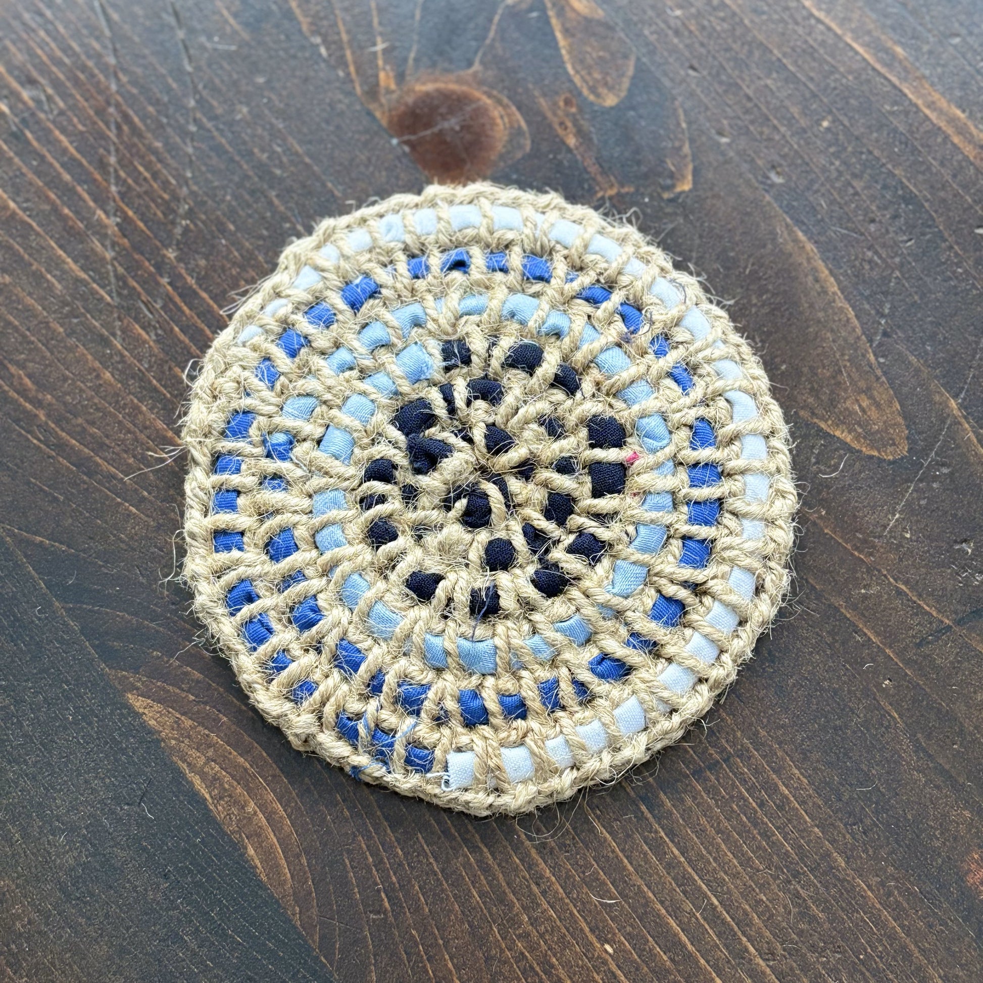 Upcycled Textile Coasters in a Basket