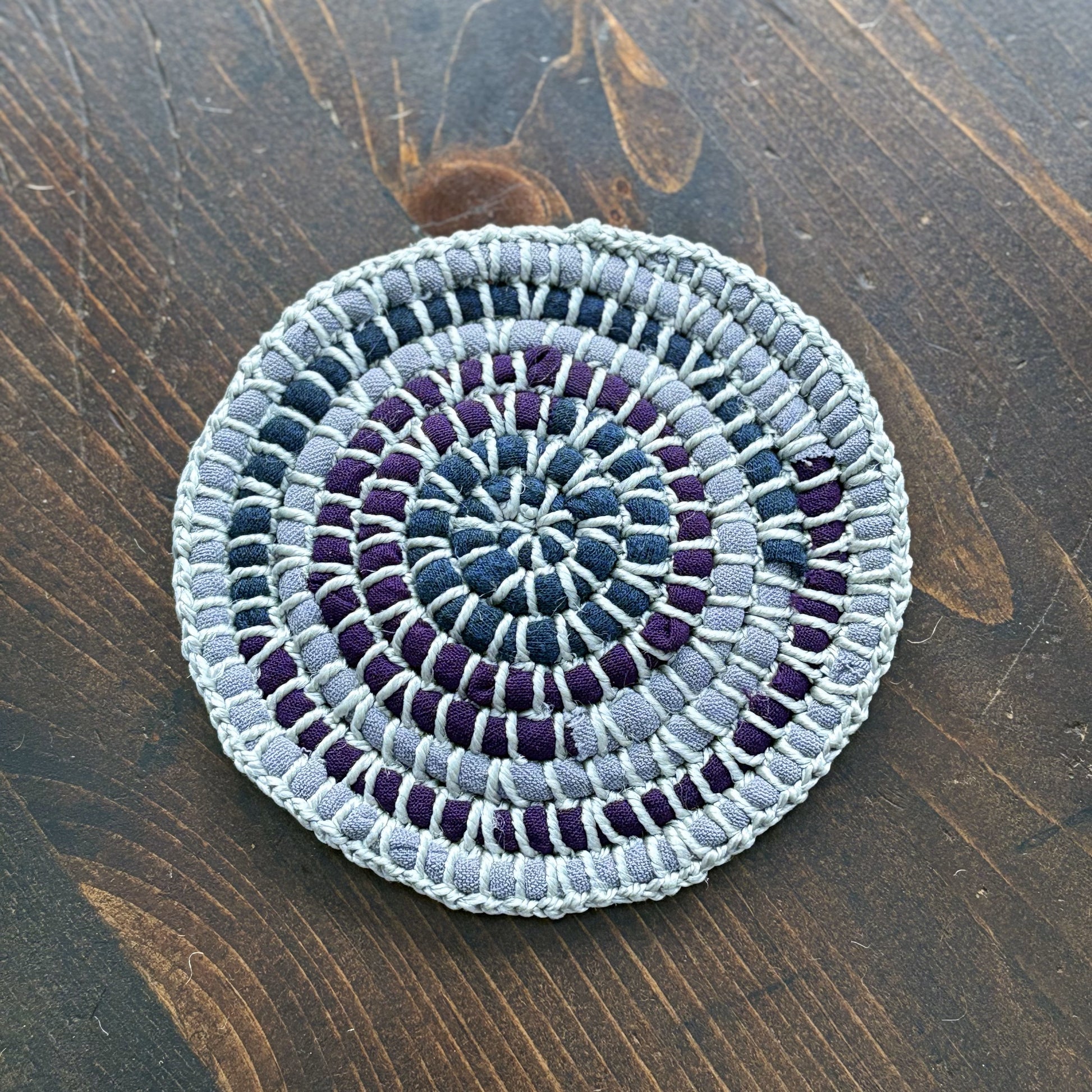 Upcycled Textile Coasters in a Basket