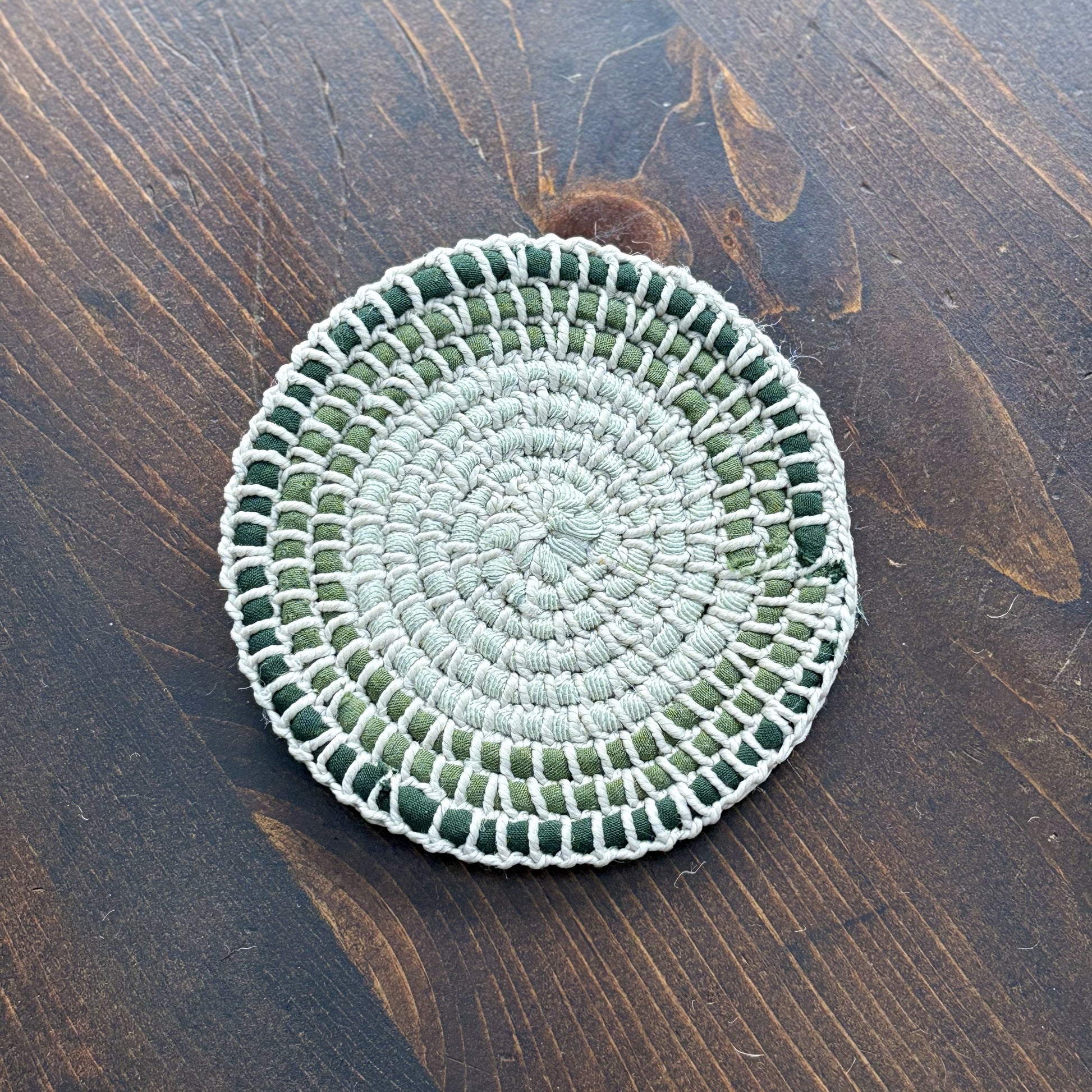 Upcycled Textile Coasters in a Basket