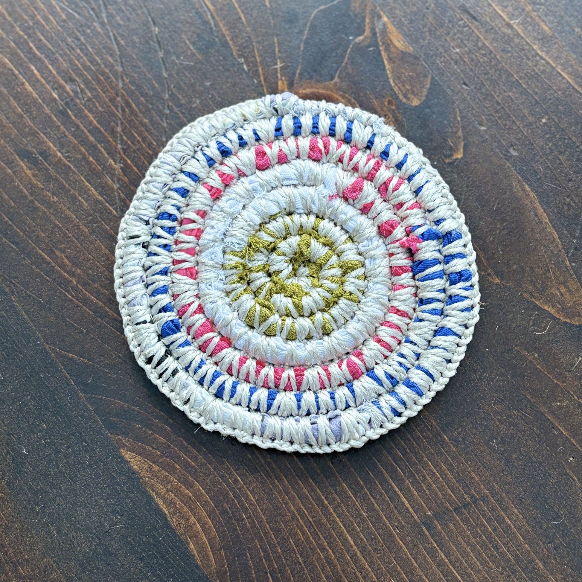 Upcycled Textile Coasters in a Basket