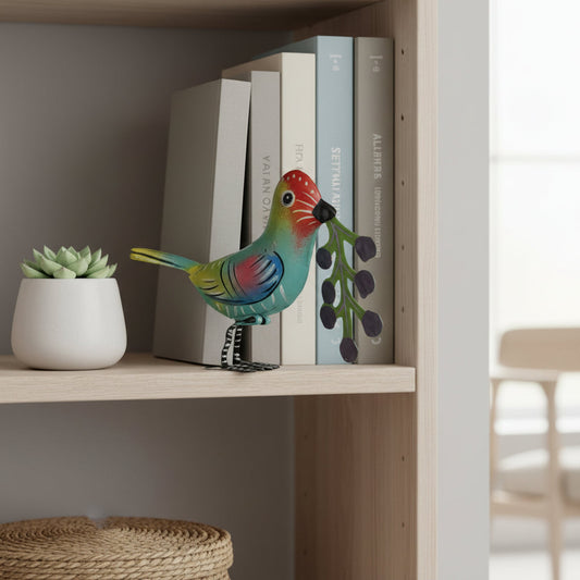 Fair Trade Handmade Sustainable Upcycled Metal 3D Tabletop Blue Bird Sculpture, Ethically Handcrafted, Eco-friendly